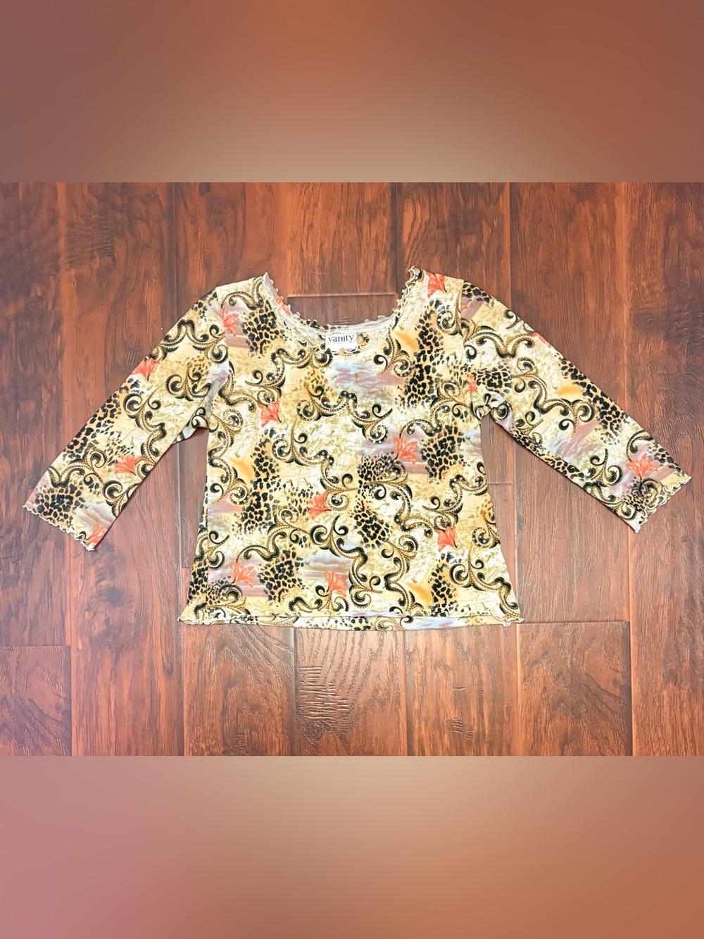 Vanity Y2K Animal Print Sequin Embellished 3/4 Sleeve Top Size L